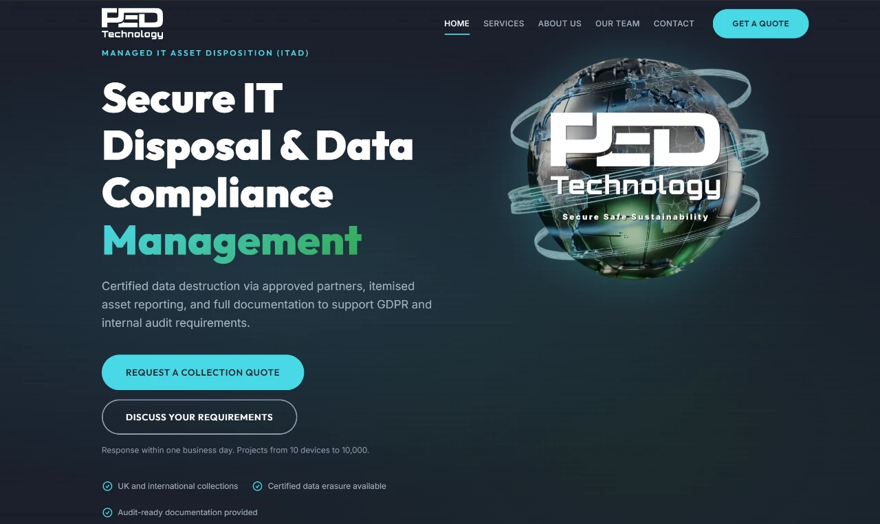 PED Technology website homepage