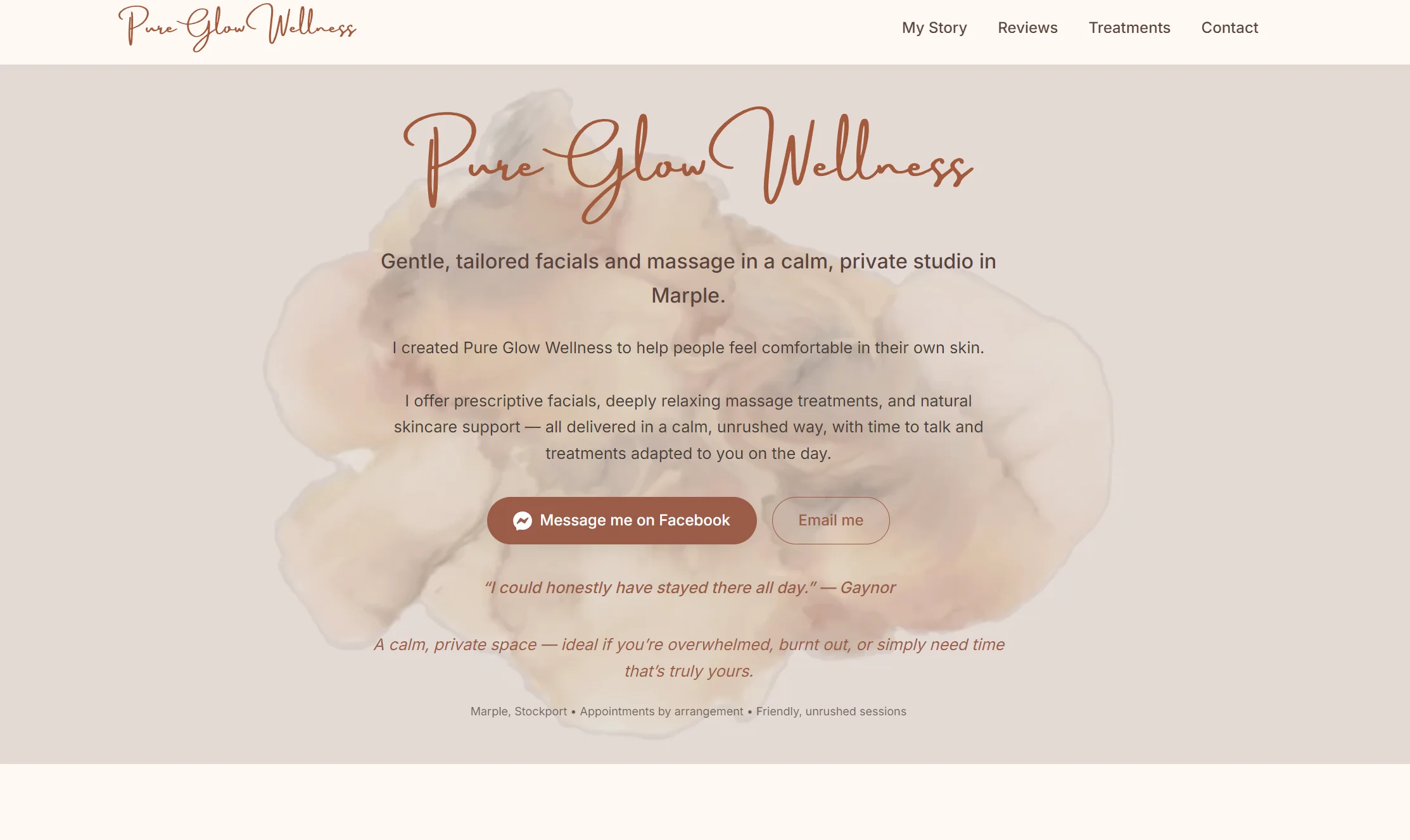 Pure Glow Wellness website homepage