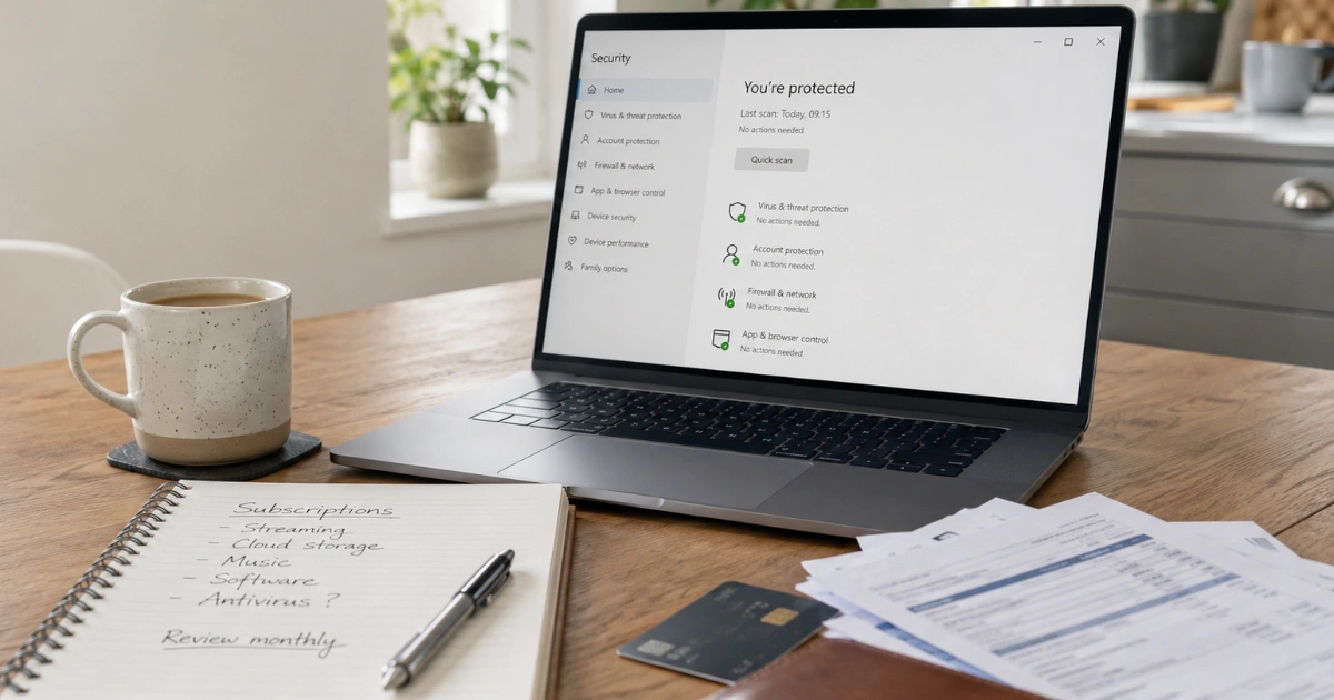Antivirus subscription warning on a home laptop