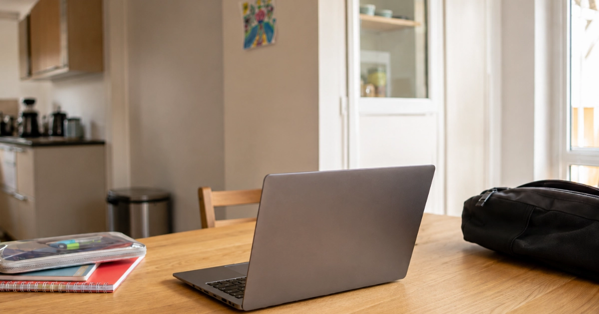 A school backpack and laptop ready for the new term