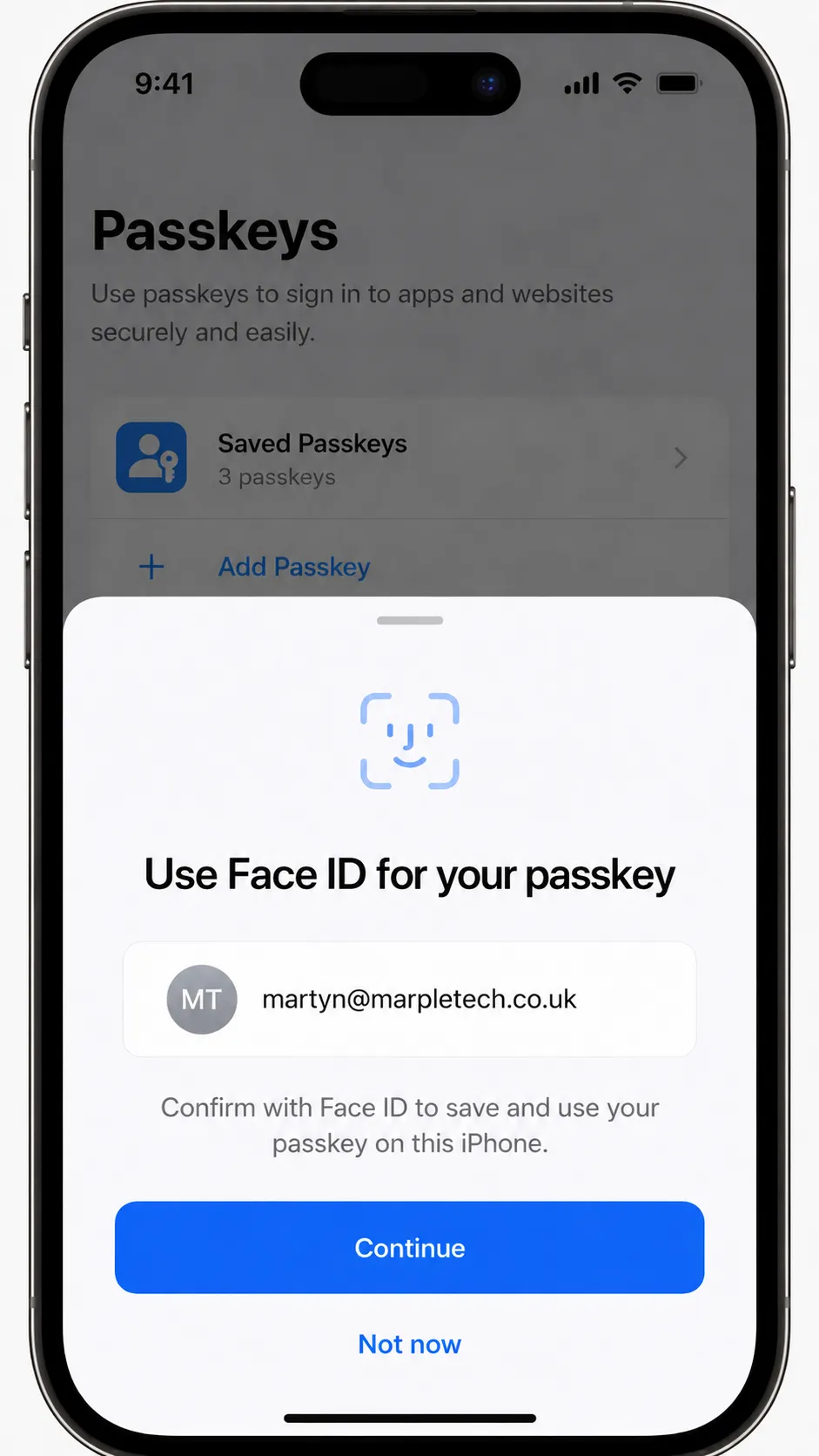 Face ID confirmation for passkey sign-in