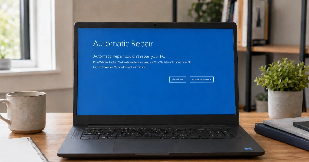 Windows automatic repair failed screen on a laptop