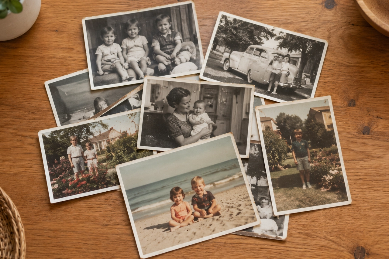 Loose printed photos ready for scanning
