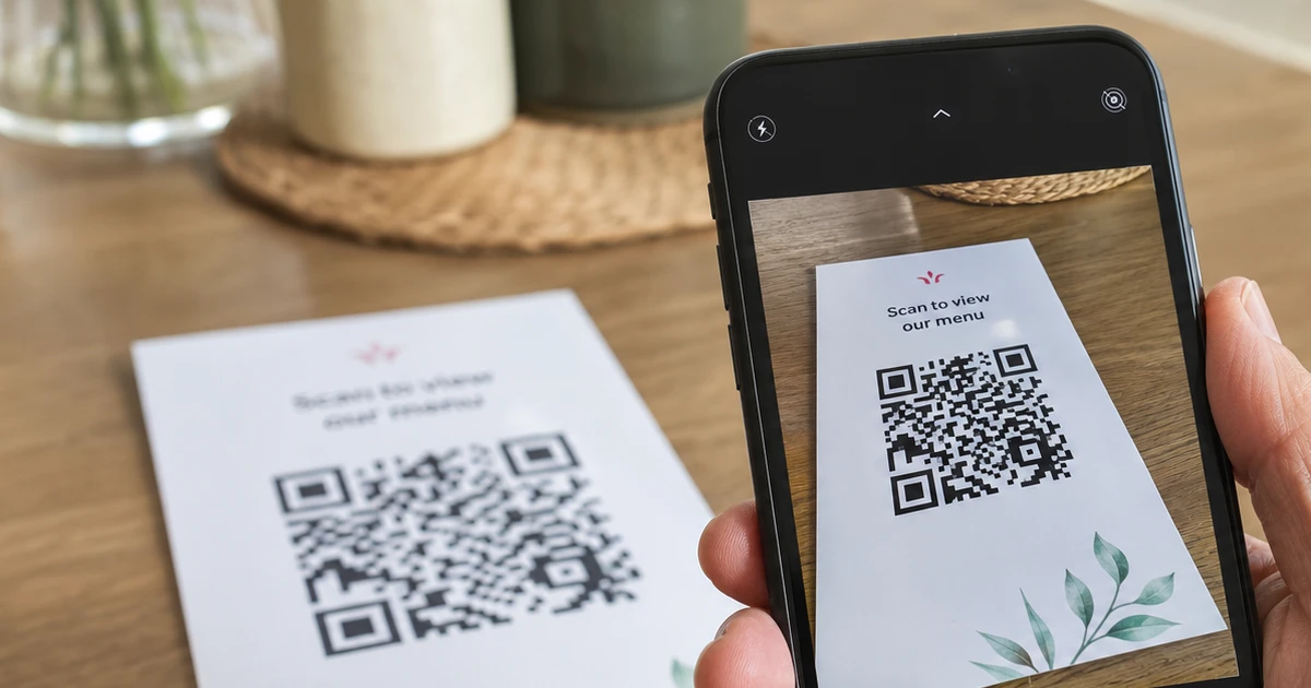 A phone scanning a QR code with its normal camera app